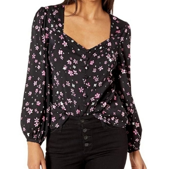 Cupcakes and Cashmere Sapphire Long Sleeve Floral Print Button Front Blo… - Picture 1 of 15